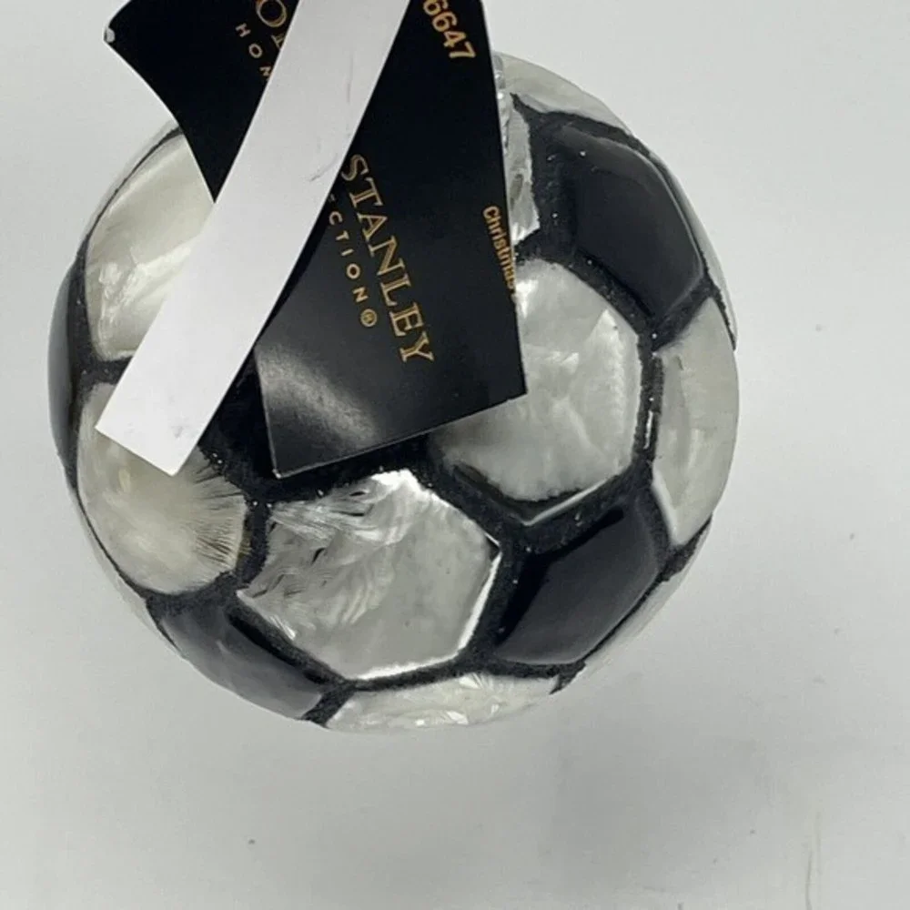 New Glass Christmas Ornament Soccer ball Black White‎ boys girls gift x-mas